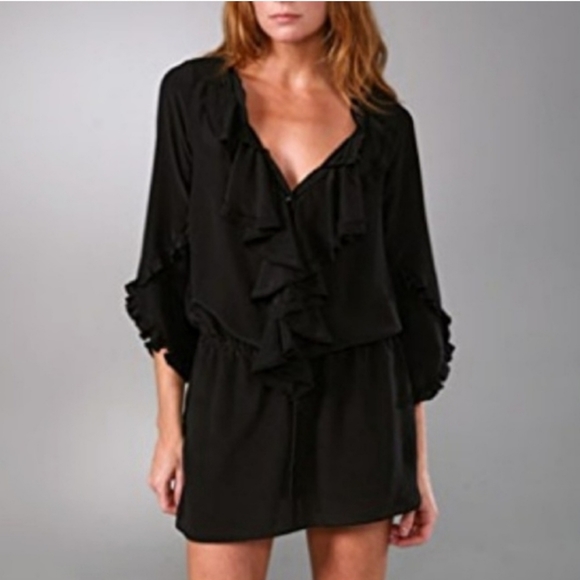 Rebecca Taylor 100% Silk Mini Dress Ruffle Front Tied Waist Tunic Size 0 XS - Picture 16 of 16